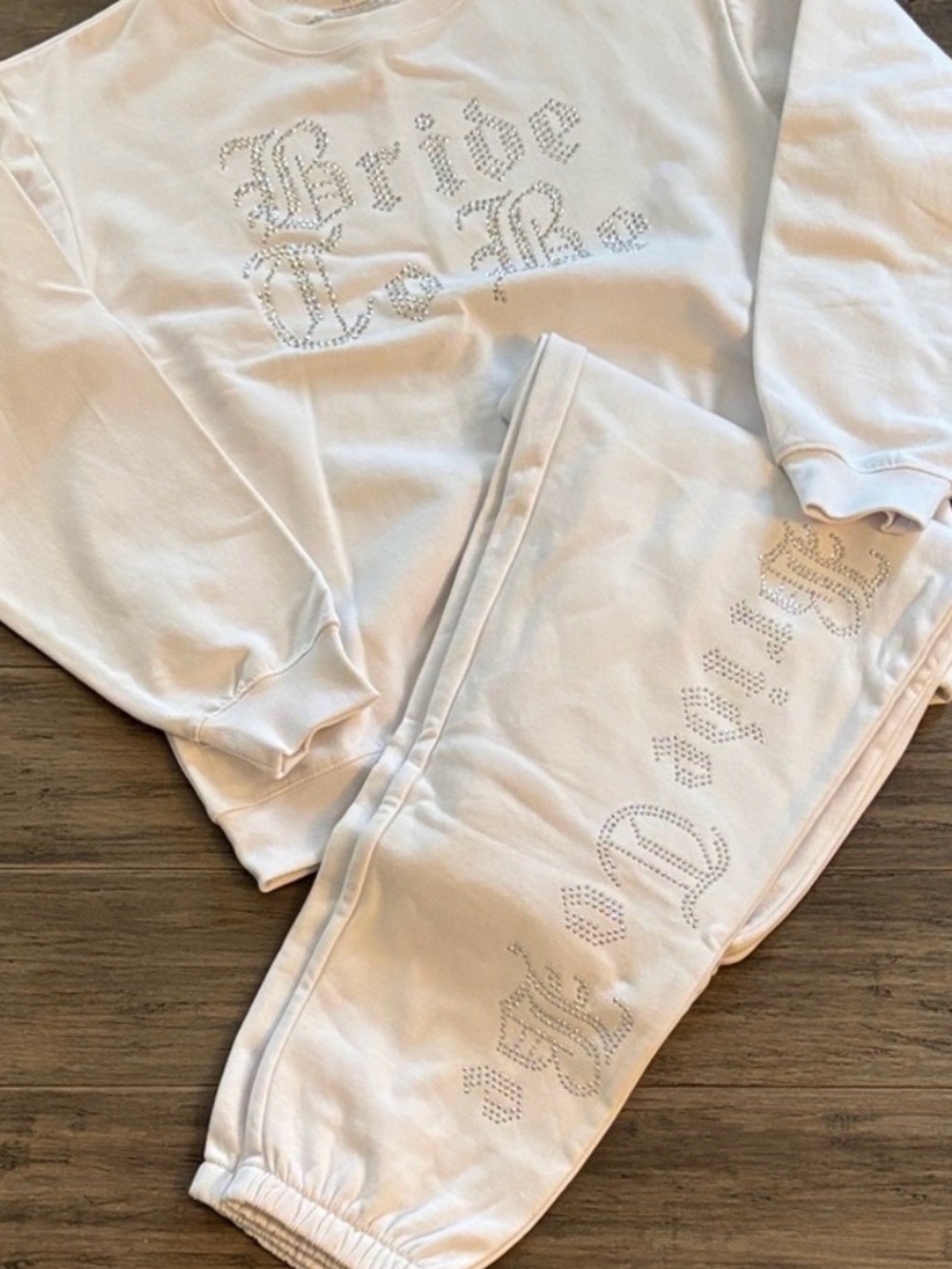Bride To Be Rhinestone Sweatshirt & Jogger Set - White